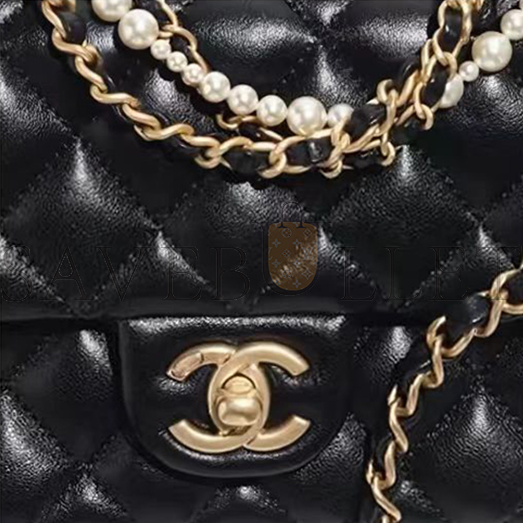 CHANEL MASTER 24P MINI PEARL CHAIN FLAP BAG BLACK AS4385 (17*12.5*5cm)